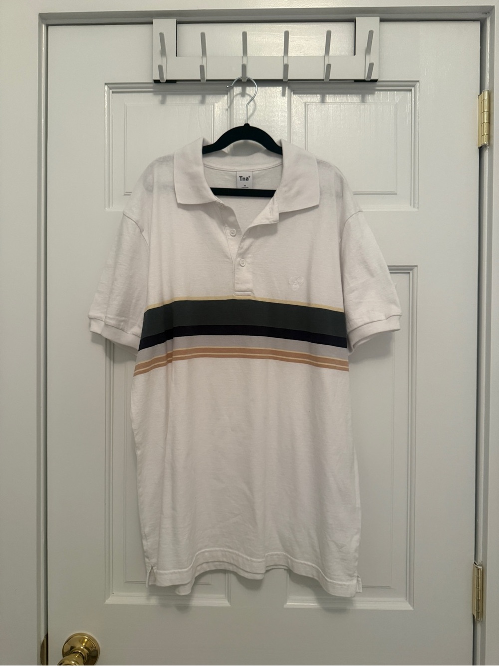 Aritzia TNA Essex Short - White Polo with Black, Green and Tan Stripes XS NWT